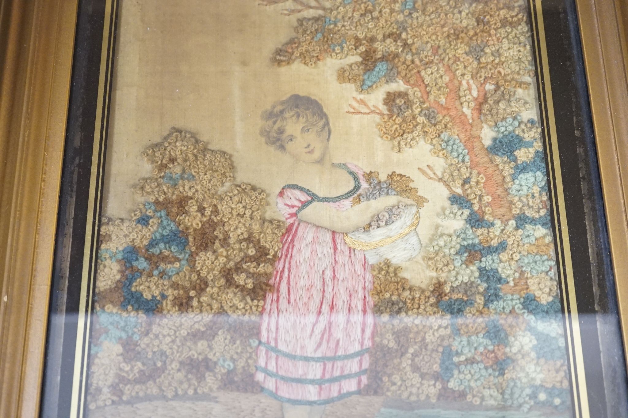 A Regency woolwork picture, entitled Mother’s Joy, named Miss Mary Francks and dated 1819, 30 x 22cm